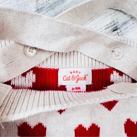Cat & Jack Baby Girls Romper 6-9M Red Hearts Knit One Piece Sleeveless Valentine - Picture 5 of 6